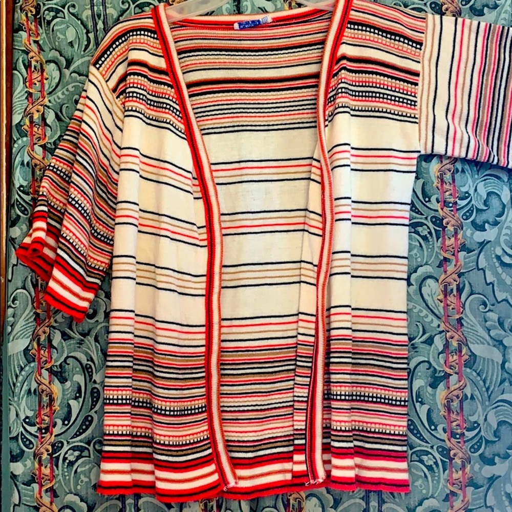 Vintage Open Front Cardigan kimono Orange striped